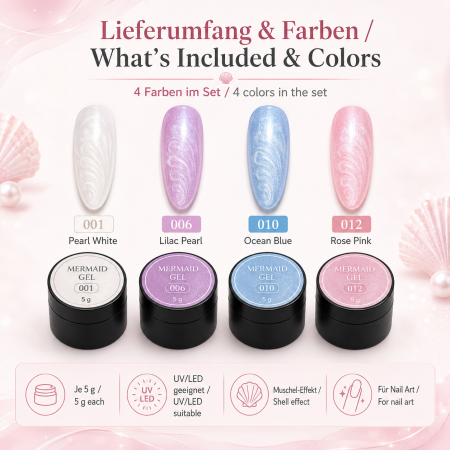 4 Stück UV Farbgel Set Mermaid Color Gel - Muscheleffekt
